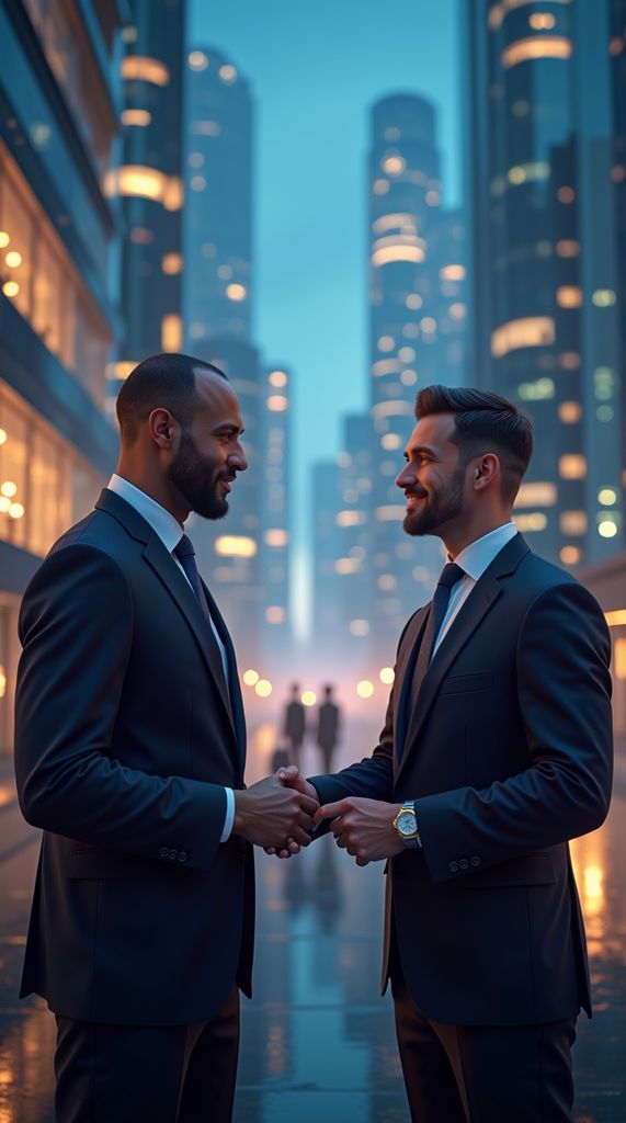 שני גברים נפגשים מתחת למשרדי טאיסו פאנדס